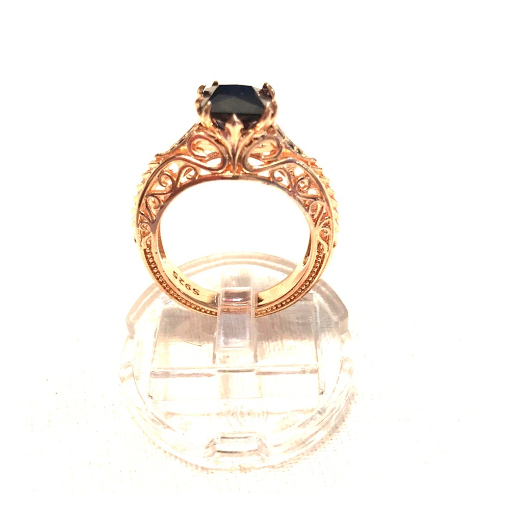 Rose Gold filled black sapphire simulated ring.